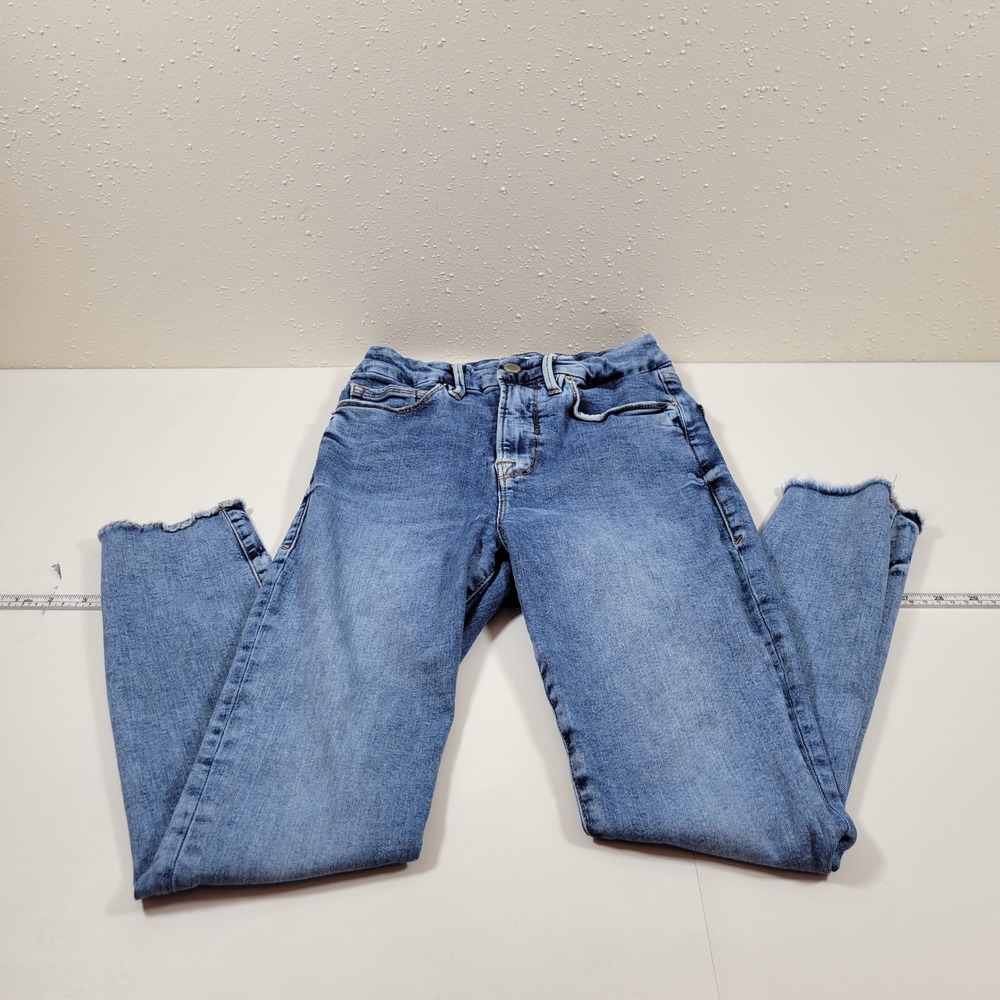 Good American Skinny Jeans Womens 4/27 Blue Excellent Raw Hem GWC873T